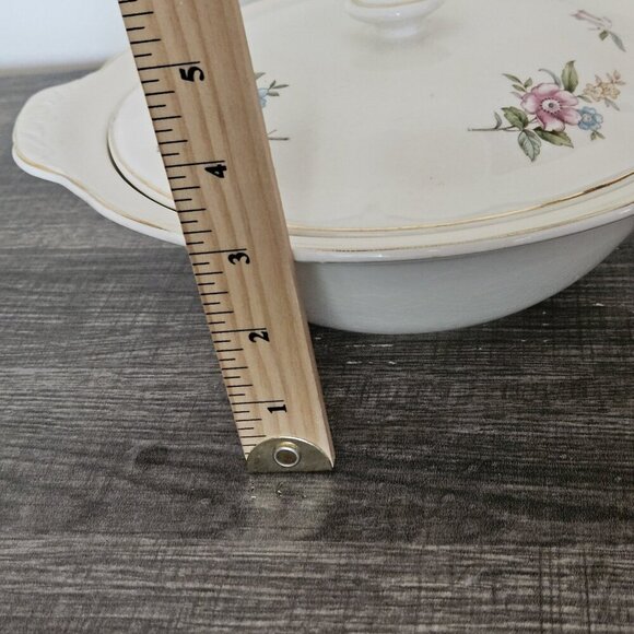 Rideau Pottery Serving Dish Lidded Casserole Handles White Floral VTG Canada - Picture 4 of 15